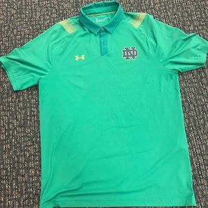 Large Notre Dame UA Polo. Green with navy blue monogram.